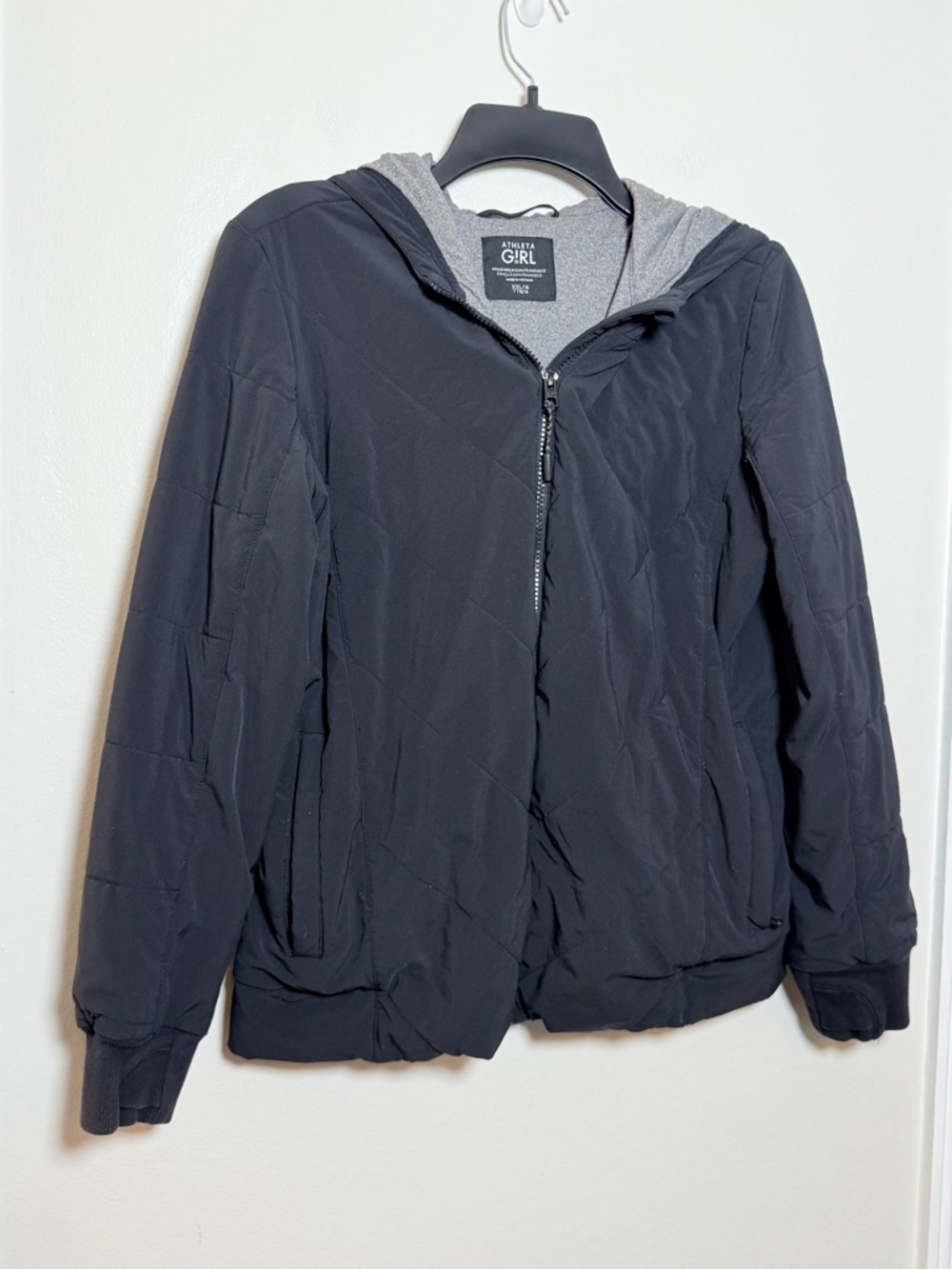 Athleta Girl Jump To It Jacket Black Quilted Hooded Full Zip XXL 16